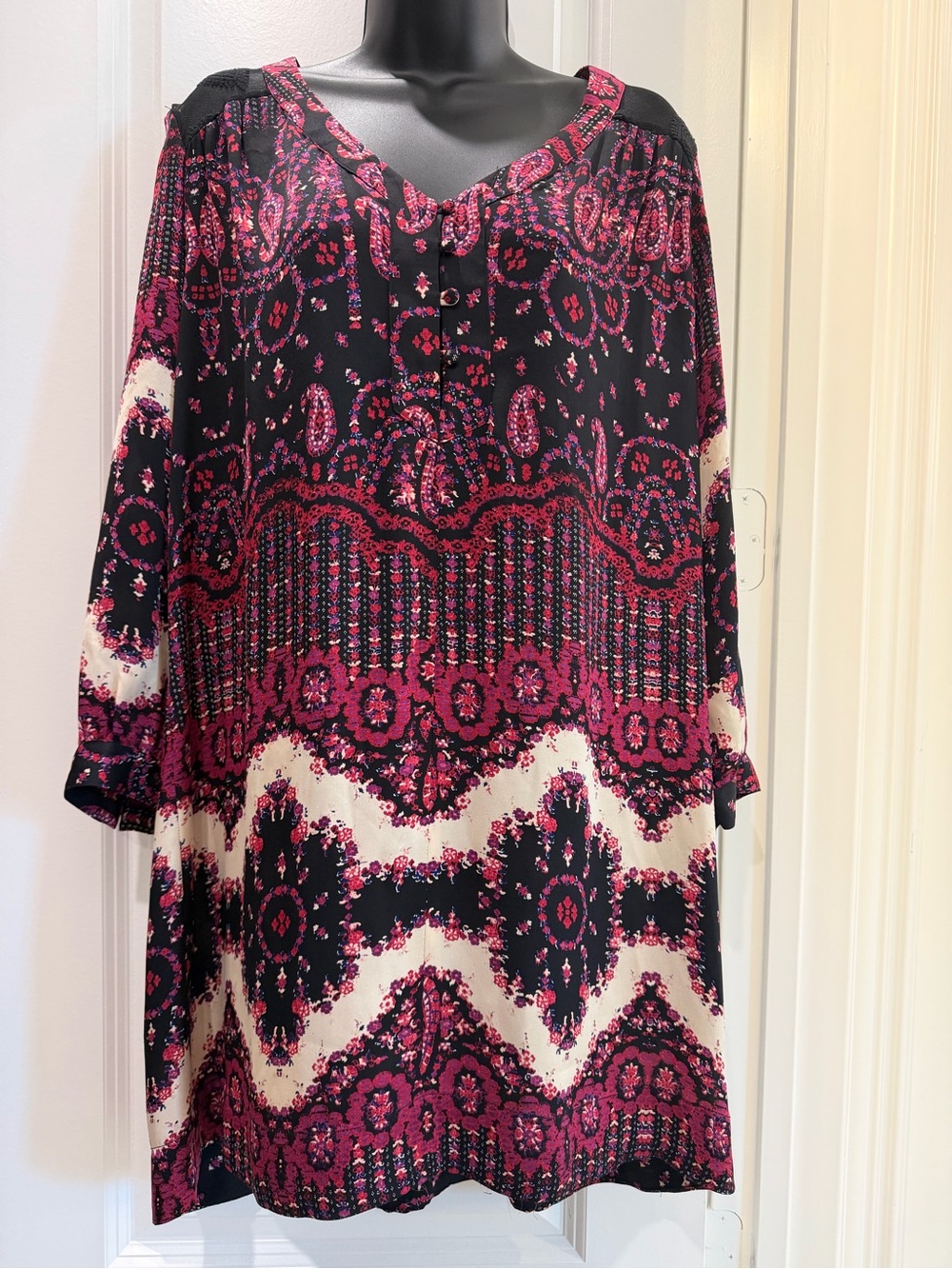 Gypsy 05 Silk Paisley Boho Tunic Blouse Sheer Embroidered Back M
